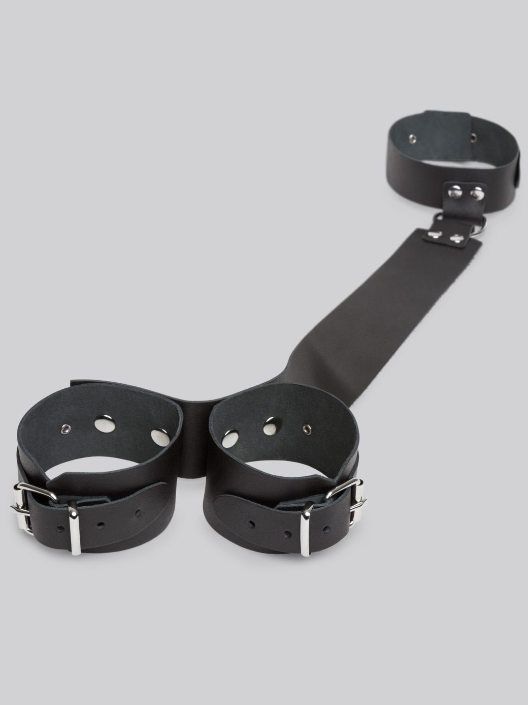Deluxe Leather Collar and Wrist Restraint Harness - Image 3