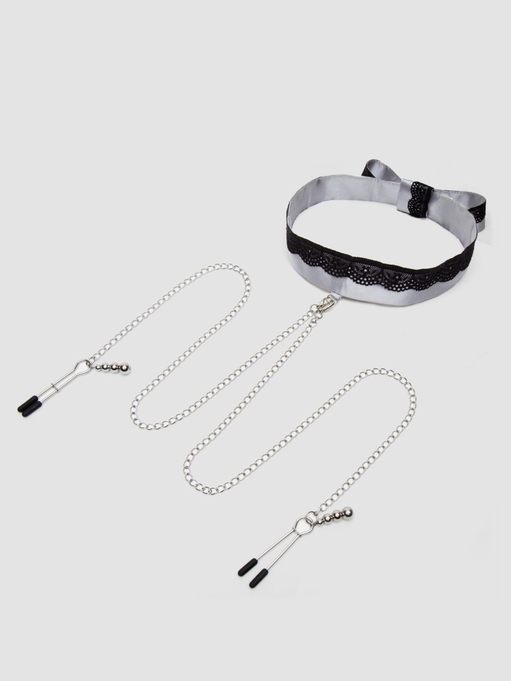 Grey Play Nice Satin and Lace Collar and Nipple Clamps